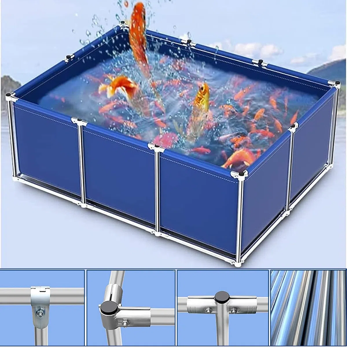 Stagno pieghevole per acqua Sto, serbatoio Koi Bing, stagno di pesce pesante con supporto, piscina fuori terra, fodera per stagno di pesci in tela