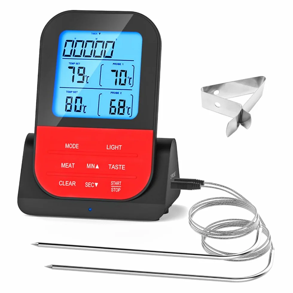 Termometro digitale a doppia sonda Indicatore di temperatura programmabile senza fili Termometro per barbecue da cucina impermeabile