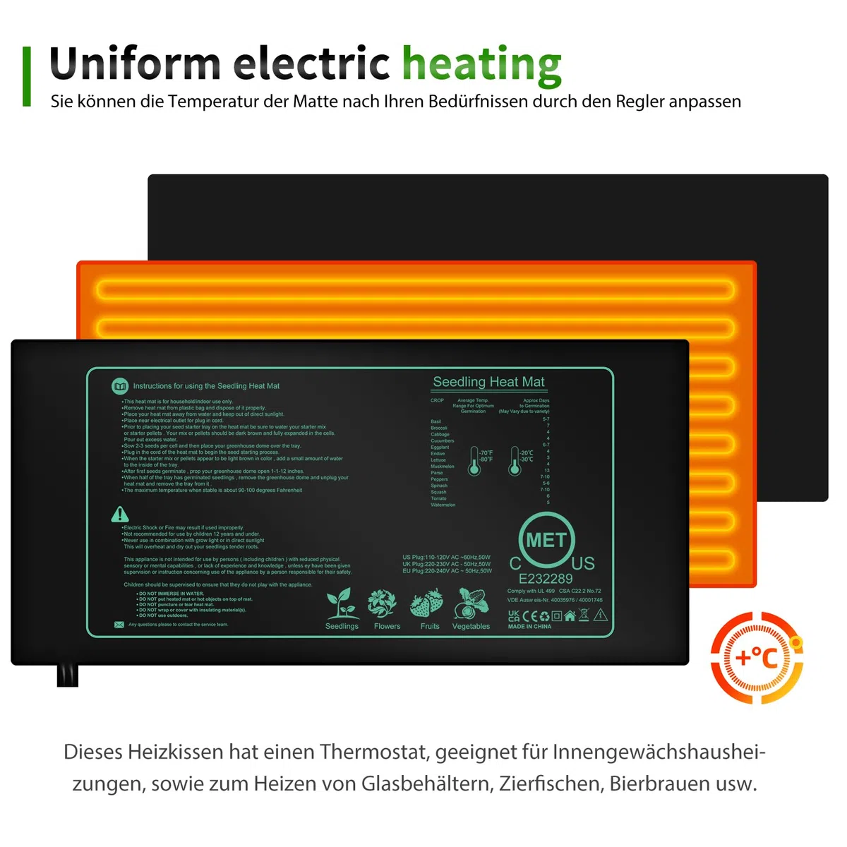 HOSPAOP - Tappetino riscaldante con termostato per piante, mini serra interna riscaldante 25 x 52,5 cm, serra da camera per piantine, animali domestici e terrario per rettili, 50 Watt