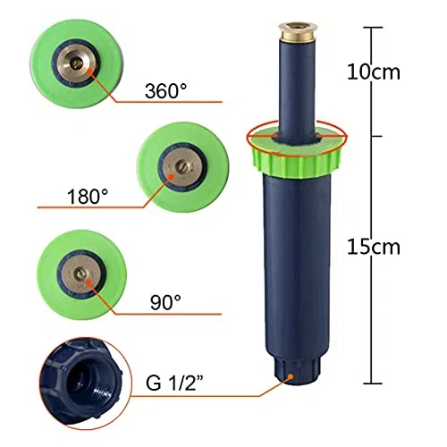 Set di 10 irrigatori pop-up con filettatura femmina da 1/2", spray regolabile a 90, 180, 360 gradi per irrigazione da giardino, sistema di irrigazione del prato, copertura efficiente, forniture da