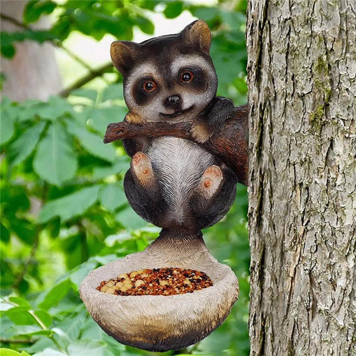 Mangiatoia per Uccelli con Scultura di Animali in Resina, Decorazione per abbracci dell'albero per Stazione di Cibo per Uccelli da Giardino all'aperto