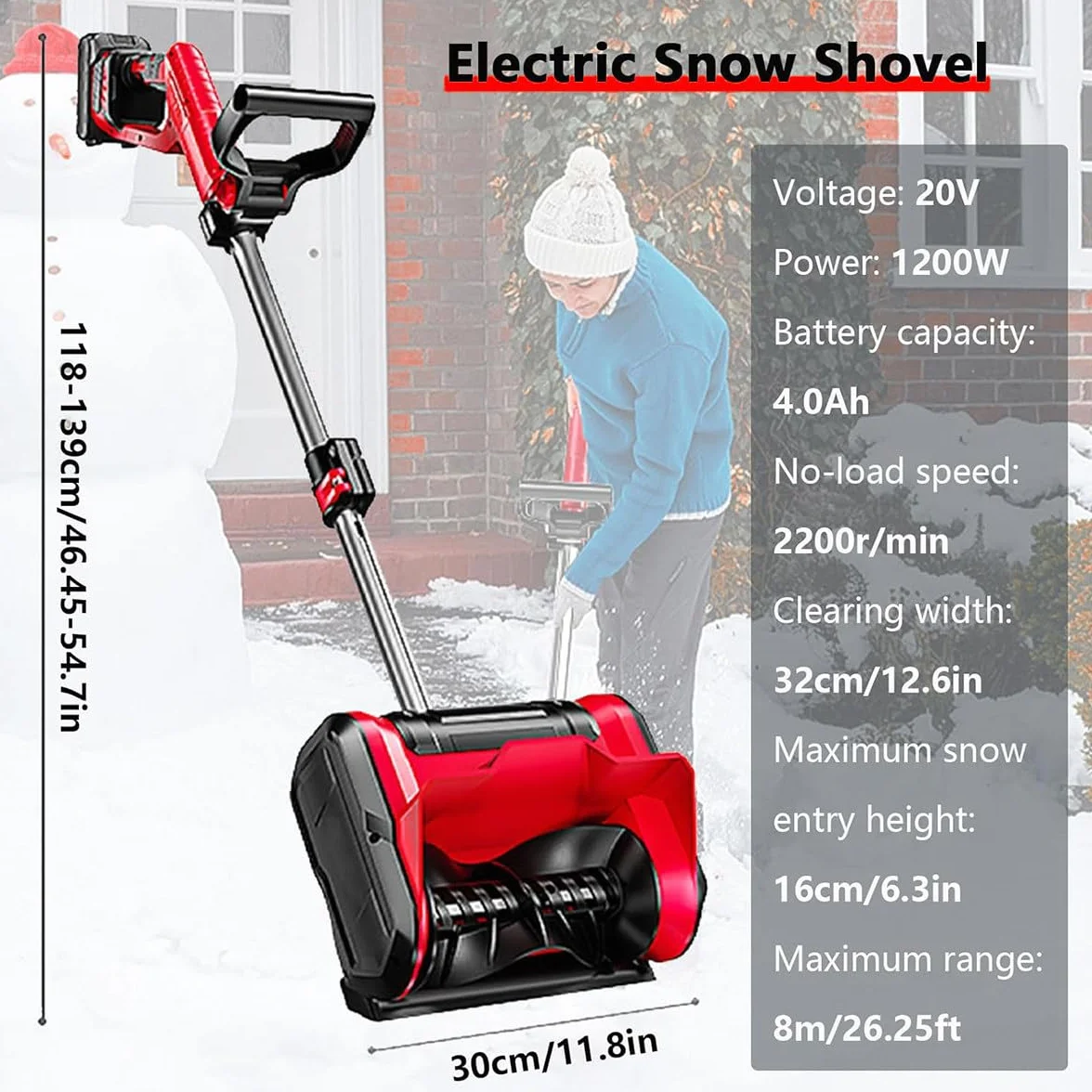 Pala da neve senza fili Pala da neve elettrica automatica Spazzaneve ricaricabile 8m Distanza di lancio Batteria Spazzaneve soffiatore