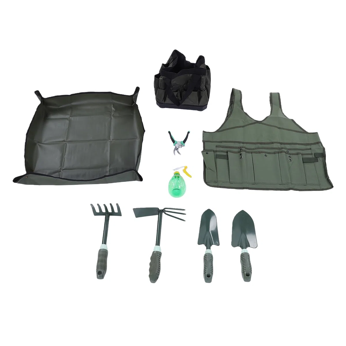 Hyuduo Set di 9 Attrezzi da Giardinaggio con Borsa, Grembiule, Imbottitura in Ginocchio, 5 Attrezzi, Impugnatura Ergonomica, Kit di Manuali da Giardino per Piantare, Diserbo,