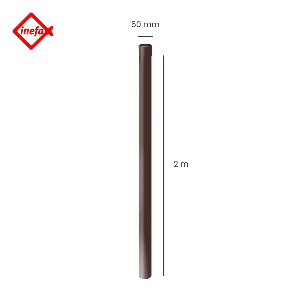 INEFA Downpipe/tubo di scarico 50mm, Set completo in plastica per casetta da giardino, accessori per ribalta per pluviali 2 m Marrone scuro