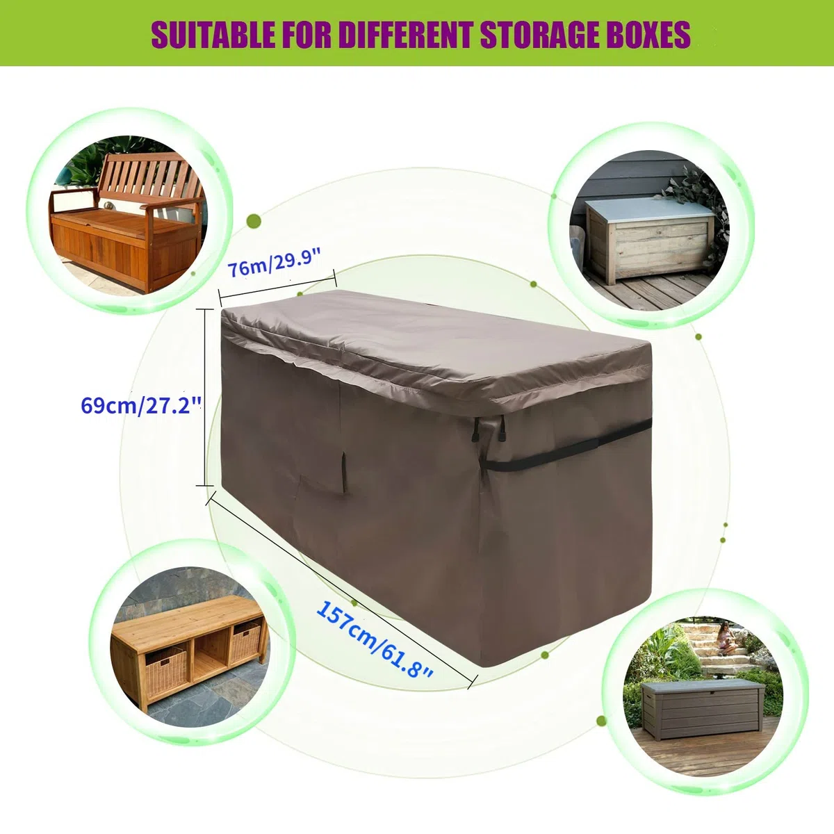 MountainLoc Copertura Per Baule Da Giardino, Telo Di Protezione Per Contenitore da Esterno Con Sfiato E Coperchio Con Cerniera, Impermeabile, 420D Oxford Marrone (157 * 76 * 69cm)