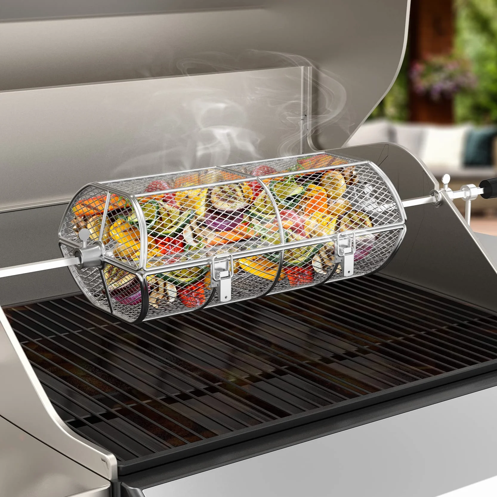 onlyfire BRK-6039 Acciaio Inossidabile Universale Rosticceria Grill Peanut Fagioli Fritte Cestino Si Adatta per Qualsiasi Gas Grill in Acciaio Inox