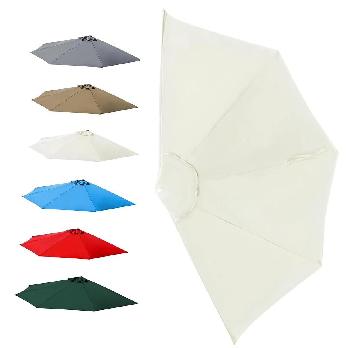 Telo di ricambio per Ombrellone Mezzo Rotondo 2.7m 3.0m 5 Stecche Baldacchino Di Ricambio Ombrellone da Giardino(White,3.0m/10ft)