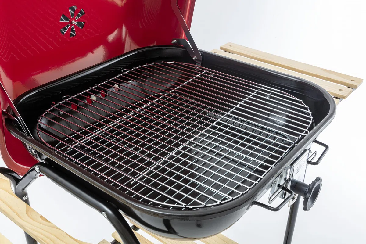 Barbeque a carbone con ruote, griglia regolabile e coperchio BBQ Efesto