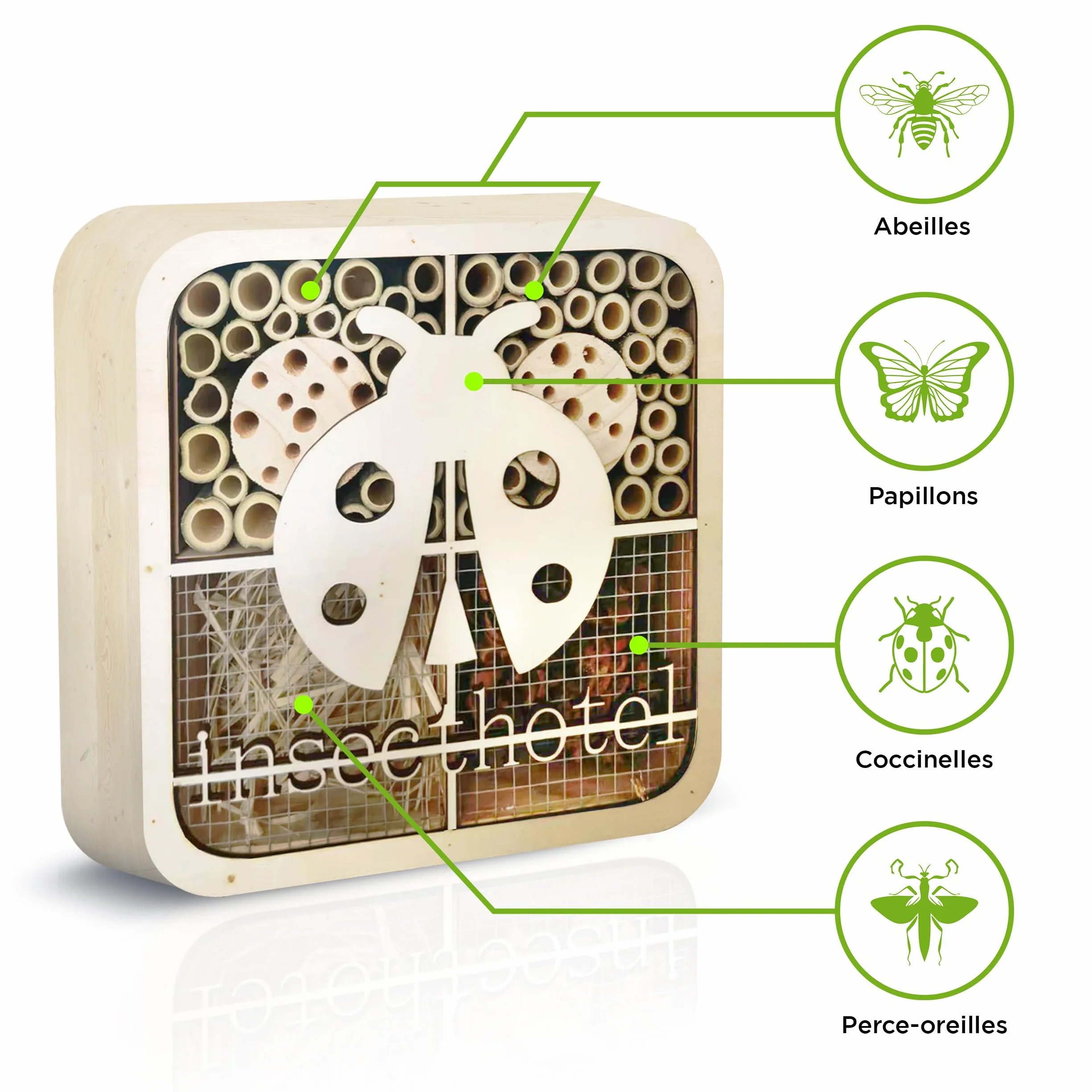 ISOTRONIC Hotel per insetti in legno naturale – Casetta per api, coccinelle e altri insetti – Hotel per api in bambù per giardino e balcone – Design moderno a nido d'ape (coccinella)