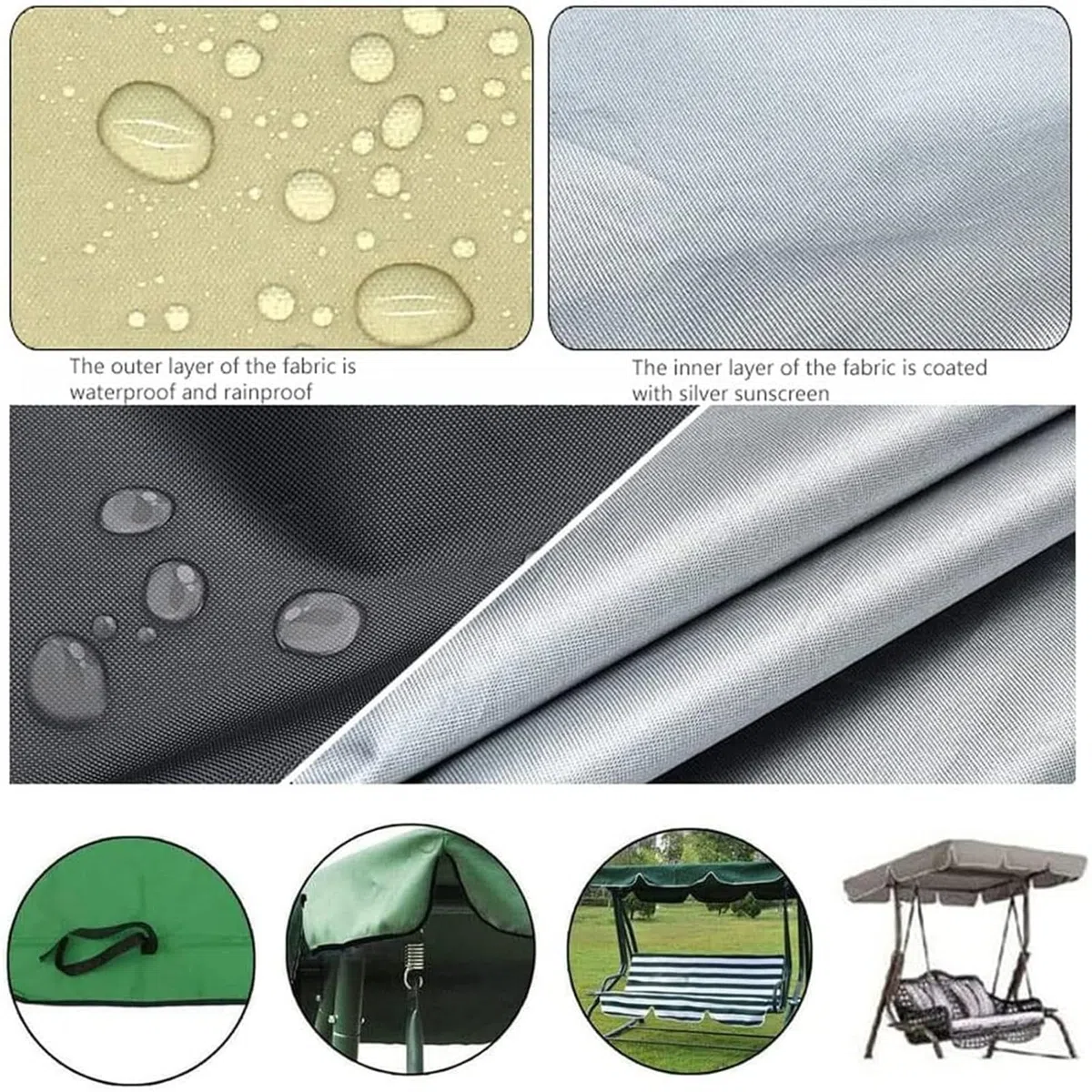 Set di coperture per dondolo da giardino, a 3 posti, impermeabile, antivento, anti-UV, resistente, a prova di strappo, copertura superiore per amaca da giardino (TYP-6,164 x 114 x 15 cm/150 x 50 x 10