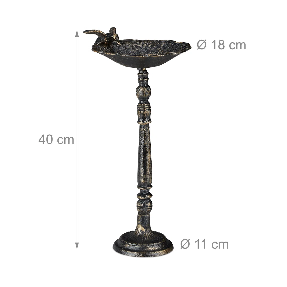 Relaxdays Abbeveratoio, Vaschetta per Uccellini da Terra, Decorazione da Giardino, Accessori per Uccelli, 40 cm, Bronzo