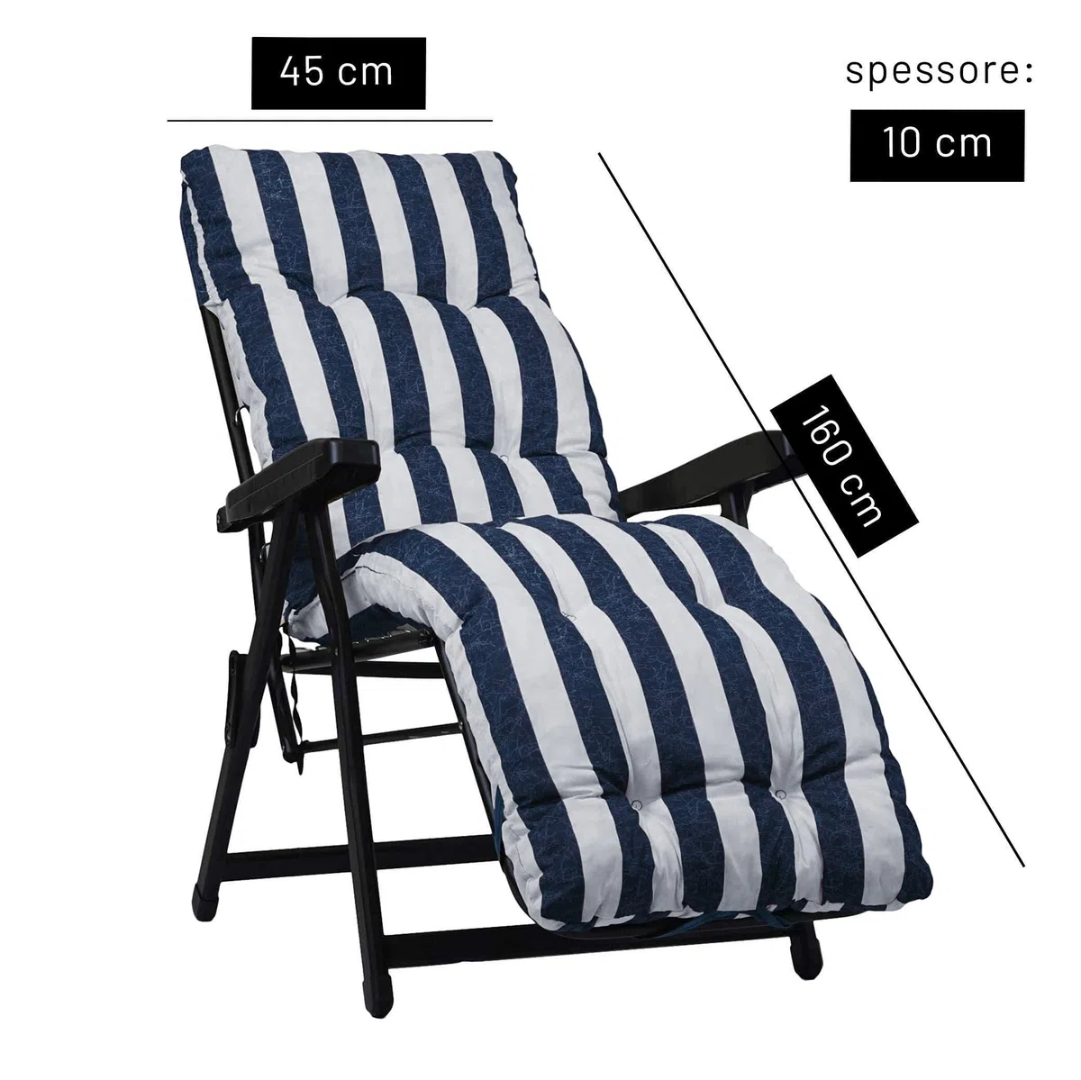 TECNOWEB Cuscino Imbottito per Sdraio con poggiapiedi (160x45cmx10cm) - 100% Made in Italy - Ricambio Cuscino Ideale per Sdraio da Giardino - Disponibili Diversi Colori