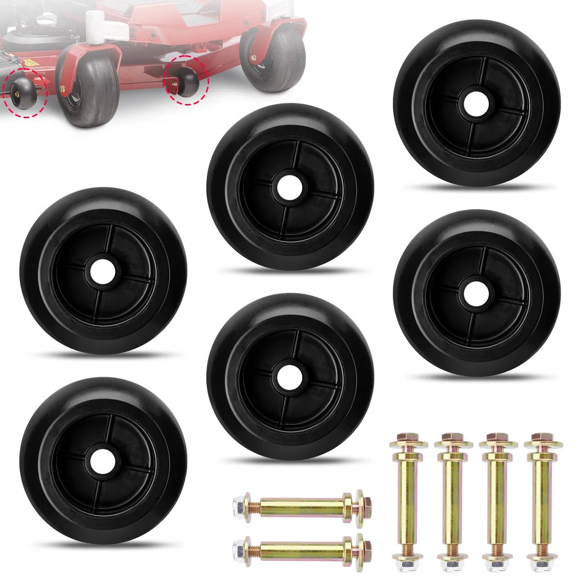 Set di 6 ruote anti cuoio capelluto compatibili con Exmark Bad Boy Lawn-Boy Toro Husqvarna Bunton Ferris Ricambio # 1716353, 103-3168, 1-603299, 022-5234-98, 1-603299, 1-603299, PL77 540