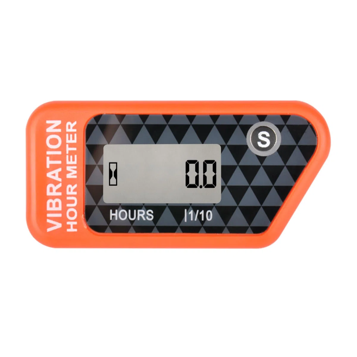 Jayron LCD Contaore a vibrazione impermeabile IP68 per tosaerba, Arancione | Autoalimentato, senza cablaggio, ore totali non azzerabili, timer TMR azzerabile, 3 sensibilità, blocco per trasporto