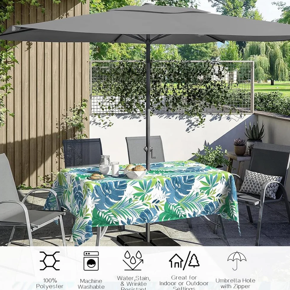 Chickwin Tovaglia da Esterno con Foro per Ombrellone e Cerniera, 3D Fiori Stampa Tovaglia Rettangolare Antimacchia Lavabile Resistente per Tavolo da Giardino, BBQ, Feste (Mazzo Di Fiori,300x150cm)