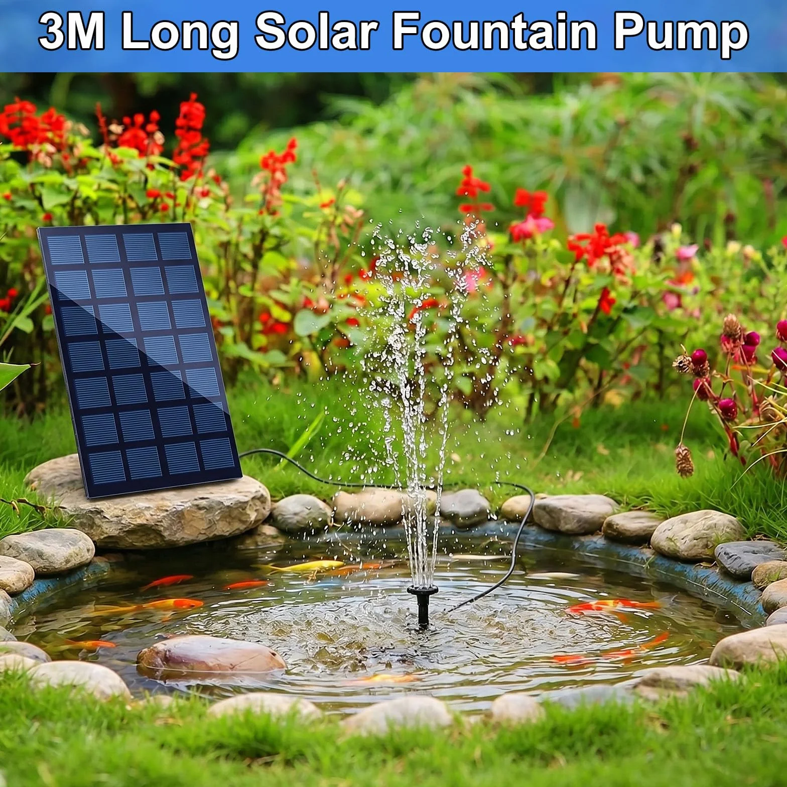 Pompa solare per laghetto, Fontana Solare 2,5W, con 6 Effetti Ugelli, Fontana da Giardino Solare, per Laghetto da Giardino, Bagno degli Uccelli, Vasca per Pesci, Piscina