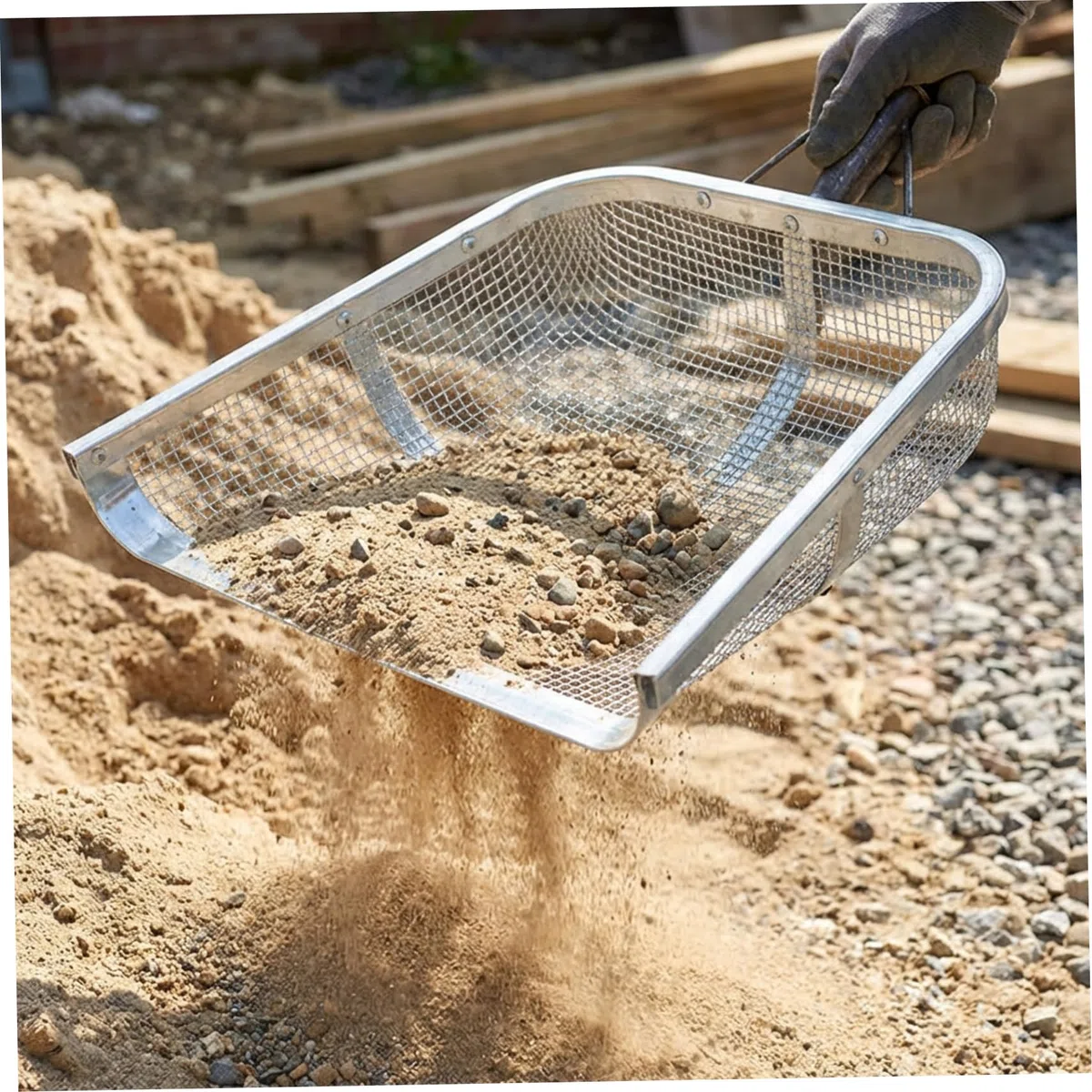 Pala per setaccio per sabbia, pala per setaccio, per terreno in acciaio inossidabile per giardinaggio Sabbia da 17, 5x14, 6 pollici con rete da 4 mm per un filtraggio efficiente di terreno e c