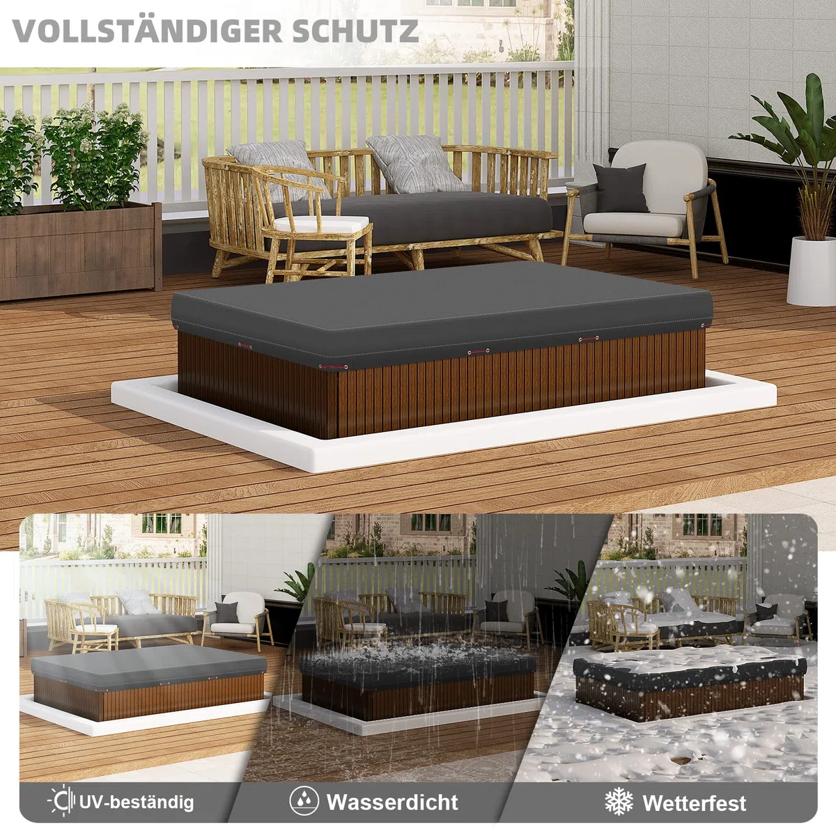 WOLTU Copertura per Piscina Rettangolare Impermeabile Invernale 450x220cm Grigio Scuro