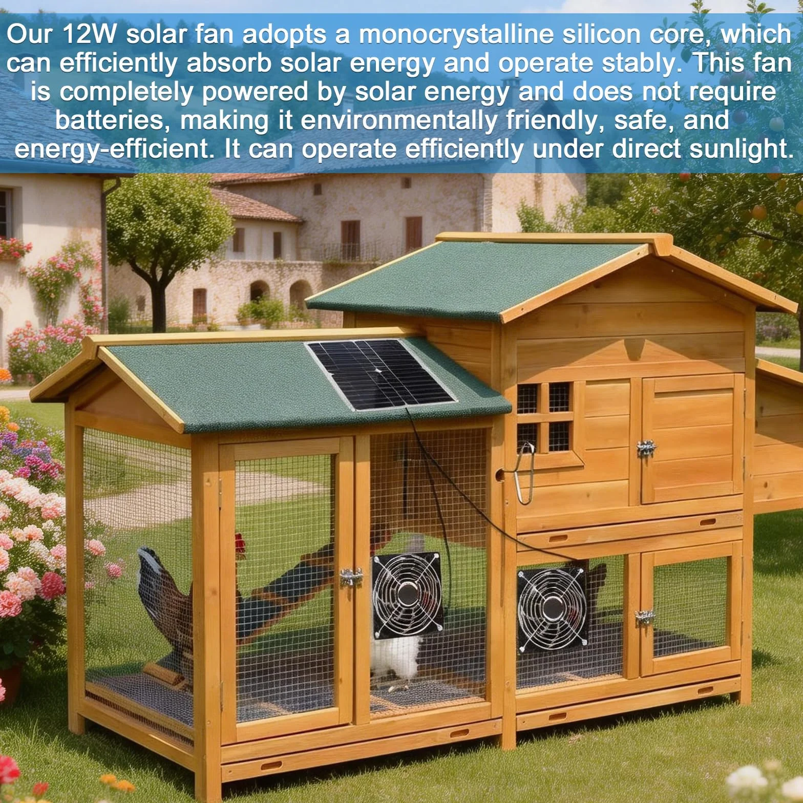 PORFOYO Kit Ventola per Pannello Solare,12W Ventilatore Alimentato da Pannello Solare,Ventilatore Solare,Kit Ventilatore Pannello Solare per Pollaio,Serra,Capanno da Giardino(Doppia Ventola)