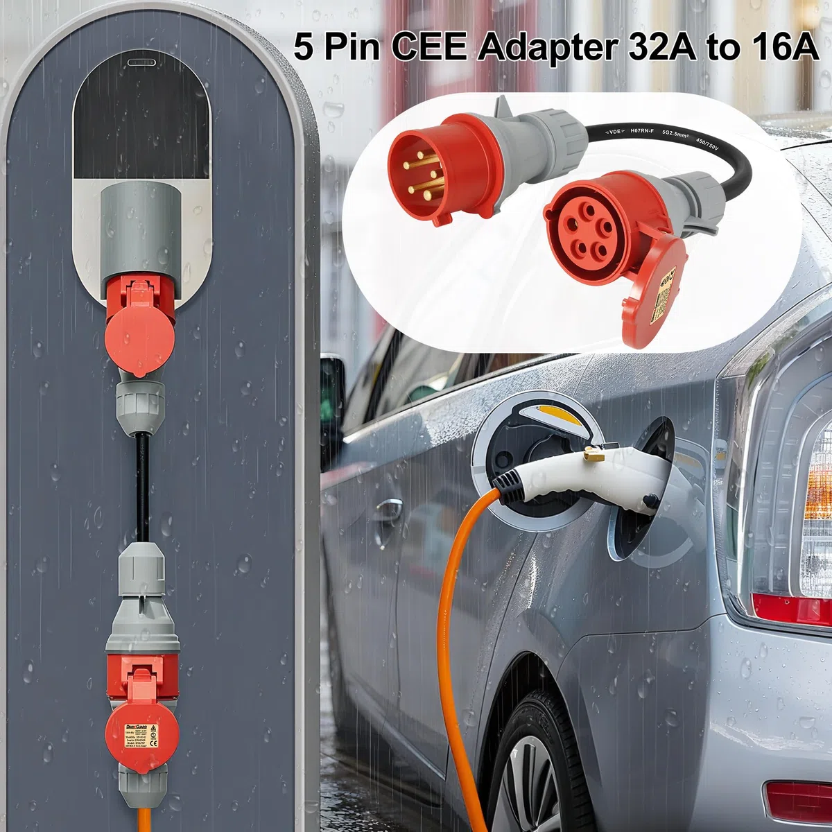 Adattatore CEE da 32A a 16A 5 Poli per Caricatore EV, 400V Adattatore ad Alta Corrente 32A Maschio a 16A Femmina 5 Pin, Cavo CEE H07RN-F 5G 2.5mm² EN60309