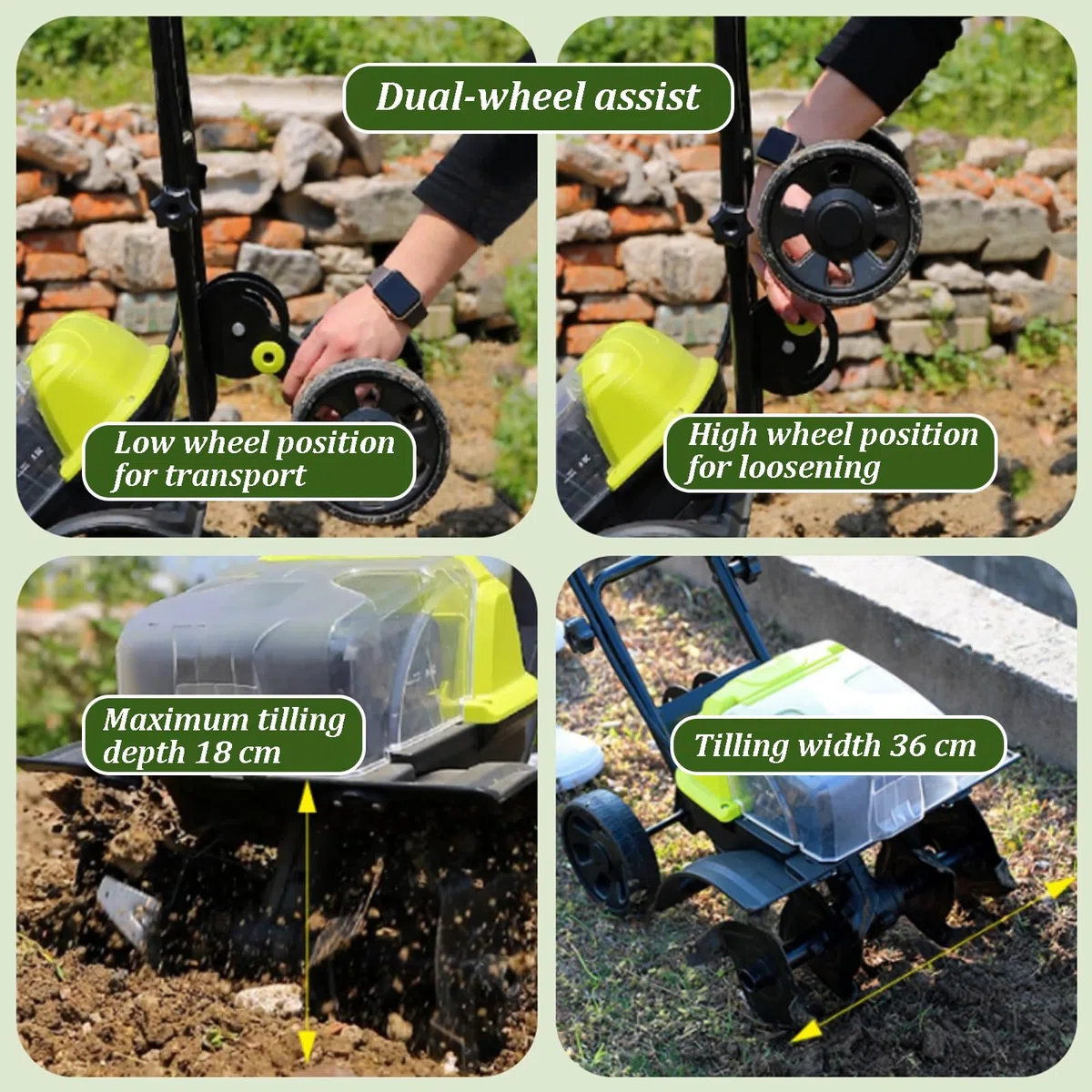Motocoltivatore Elettrico Senza Fili, Motocoltivatore da Giardino, Batteria A Lunga Durata, Motore Brushless, Potente Coltivatore del Terreno per Prato, Frutteto E Orto