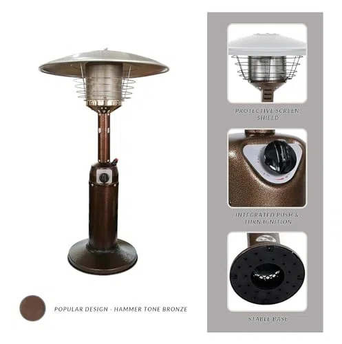 Riscaldatore a gas portatile per patio, in acciaio inox, bruciatore a propano/butano per esterni, unità da tavolo ad alta efficienza energetica per giardino, gazebo campeggio e riscaldamento esterno