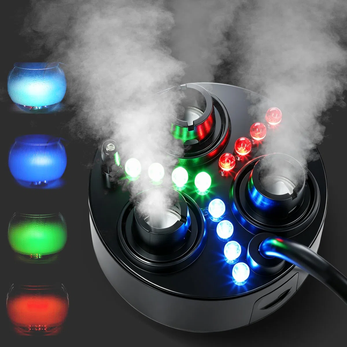 Mxmoonant - Nebbia ad ultrasuoni a 3 teste, in plastica, umidificatore ad aria, 1500 mlL/H, con 6 dischi di atomizzazione di ricambio per fontana d'acqua, laghetto, acquario, lavandino roccioso