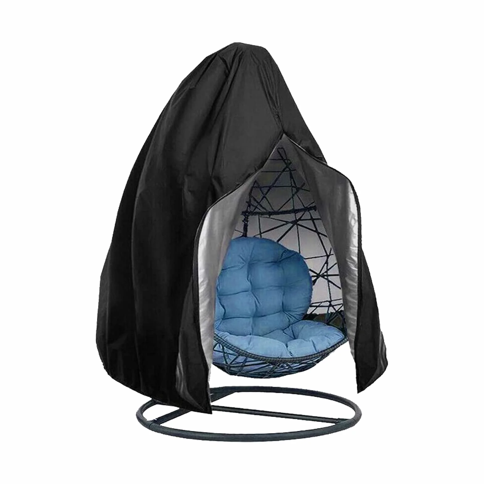 Copri Sedia da Giardino Pensile per Uova in Rattan per Esterni Sedia da Altalena in Vimini Impermeabile Antipolvere per Mobili da Giardino con Cerniera, 190x115 cm (Nero)
