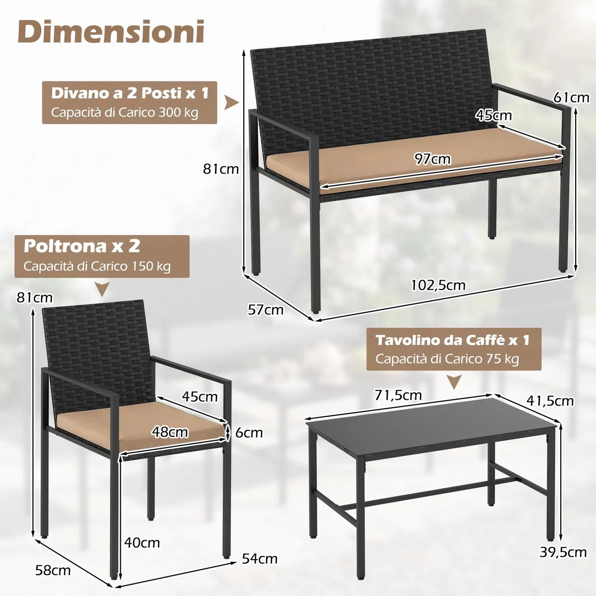 COSTWAY Set di Salotto da Giardino a 4 Pezzi, Poltrone e Divano per Esterno in Rattan con Tavolino da Caffè in Vetro Temperato e Cuscini Morbidi, Set di Conversazione per Cortile e Balcone (Giallo)