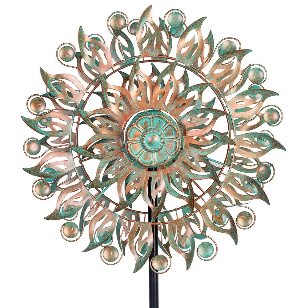 DREAMYSOUL Girandola a vento in metallo, diametro 41,9 cm x altezza 162,6 cm, grande girandola a vento all'aperto, 5 denti, sculture cinetiche e filatori per giardino e cortile (bronzo)