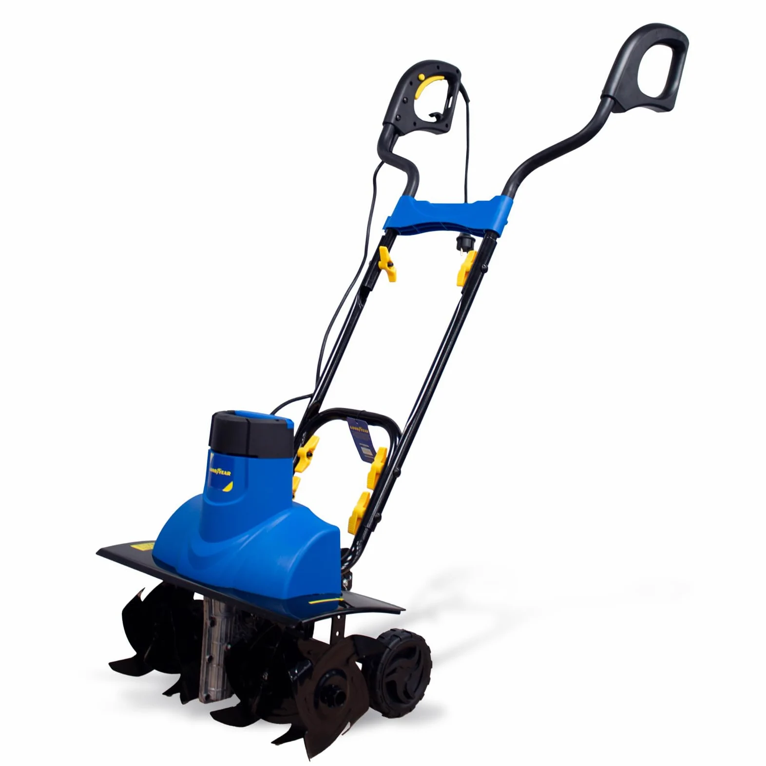 Goodyear - Motocoltivatore elettrico da 1500 W con ruote, larghezza di taglio 450 mm, profondità 180 mm, manubrio pieghevole, altezza regolabile, protezione in metallo