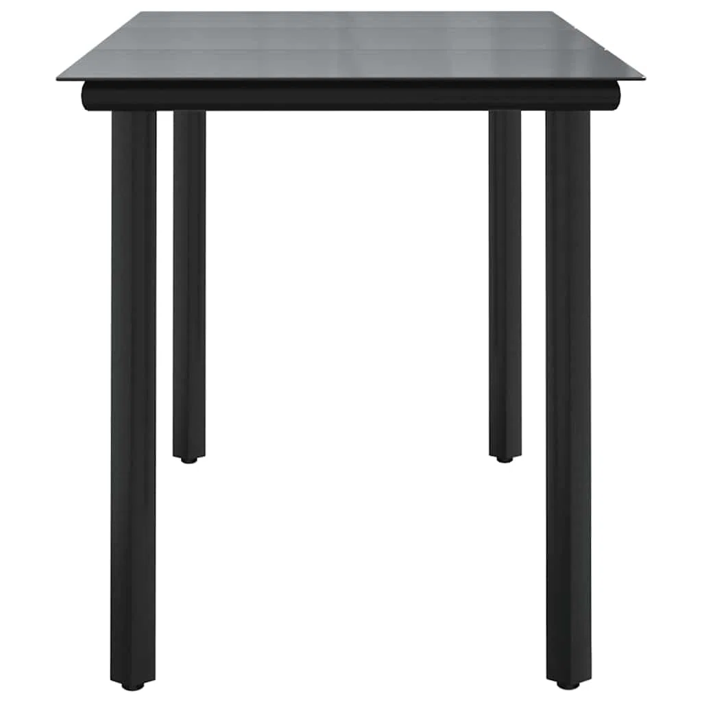 Tavolo da pranzo da giardino, nero, 200 x 100 x 74 cm, in acciaio e vetro temperato, resistente alle intemperie, stabile, per terrazza, balcone, giardino, salvaspazio e facile da pulire