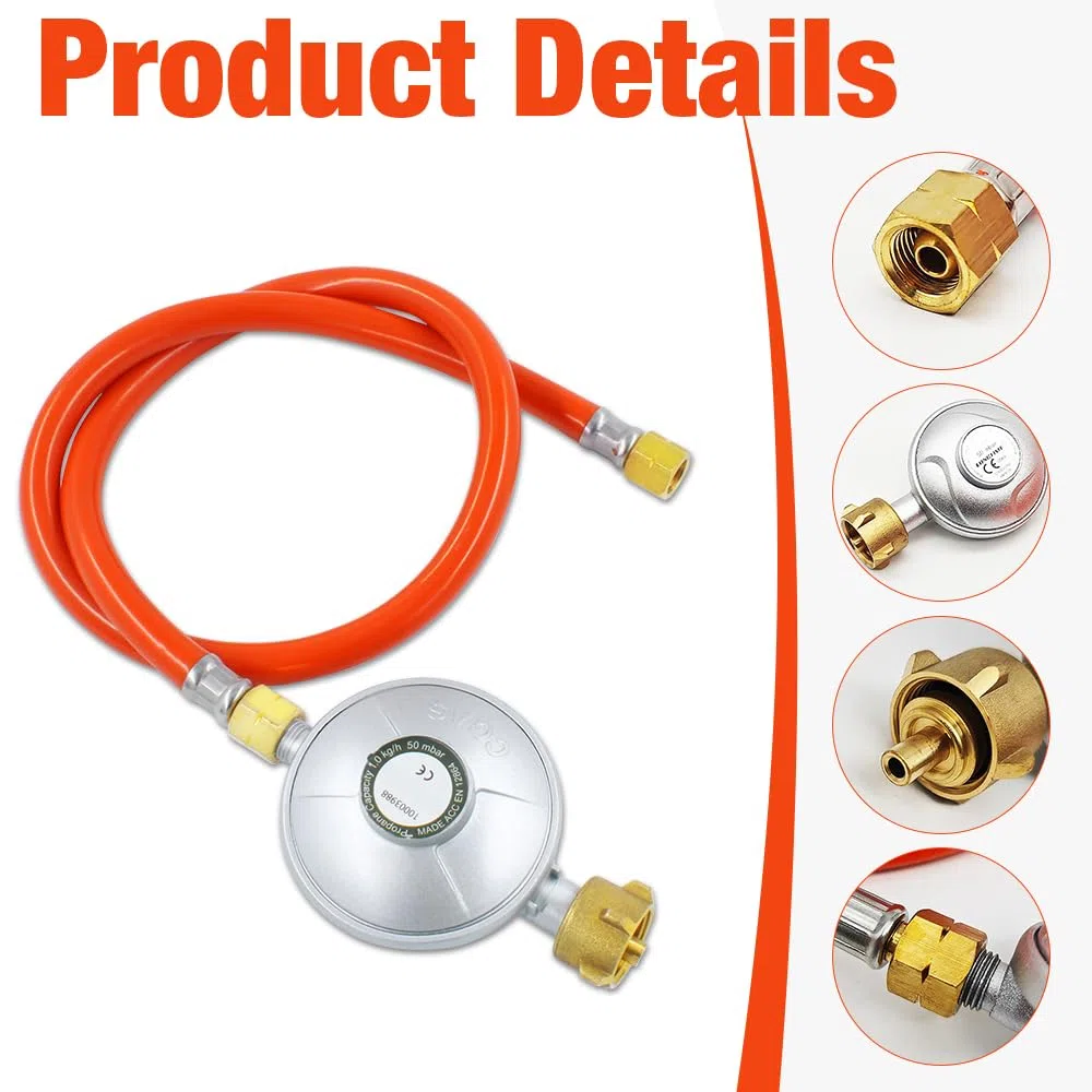 Set di riduttori di Pressione 50 mbar, 150cm Tubo del Gas, regolatore,per fornelli a Gas, Barbecue a Gas o paellagrills