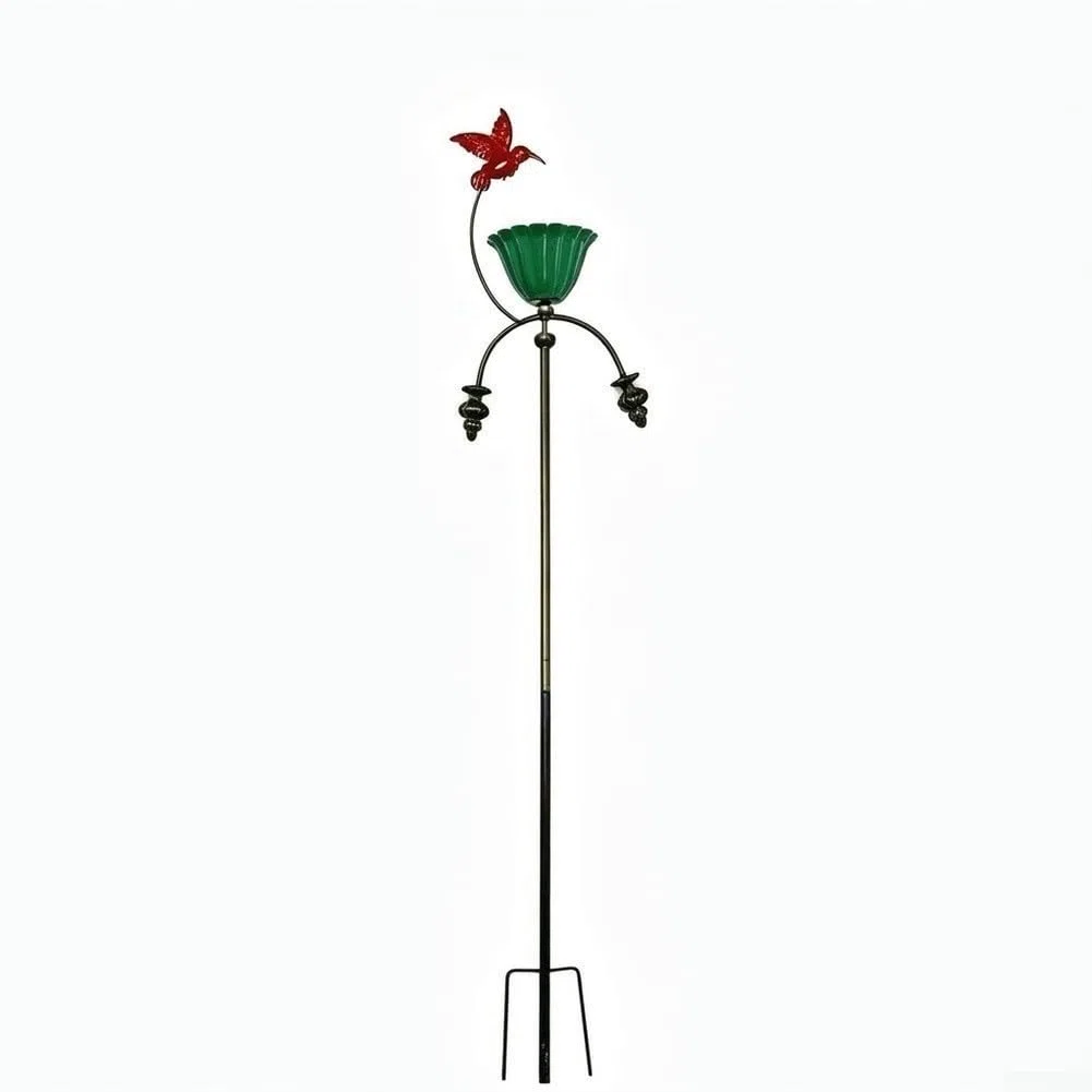 Elegante mangiatoia per uccelli in metallo con ciotola per fiori Red Hummingbird Feeder e Abbeveratoio per uccelli per esterni Decorazione da giardino Robusto palo in ferro battuto verde e