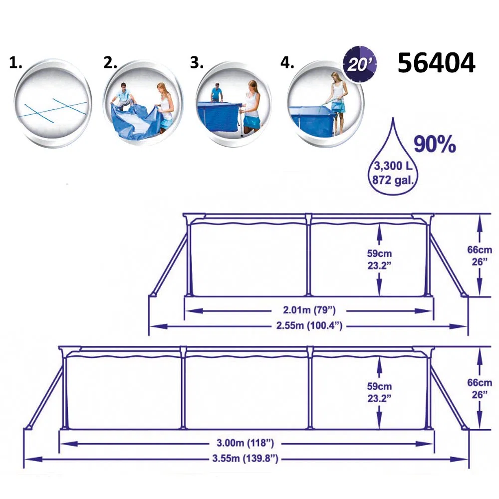 Bestway 56404 - Deluxe Splash Frame Pool Piscina tubolare per bambini, 300x201x66 cm, blu