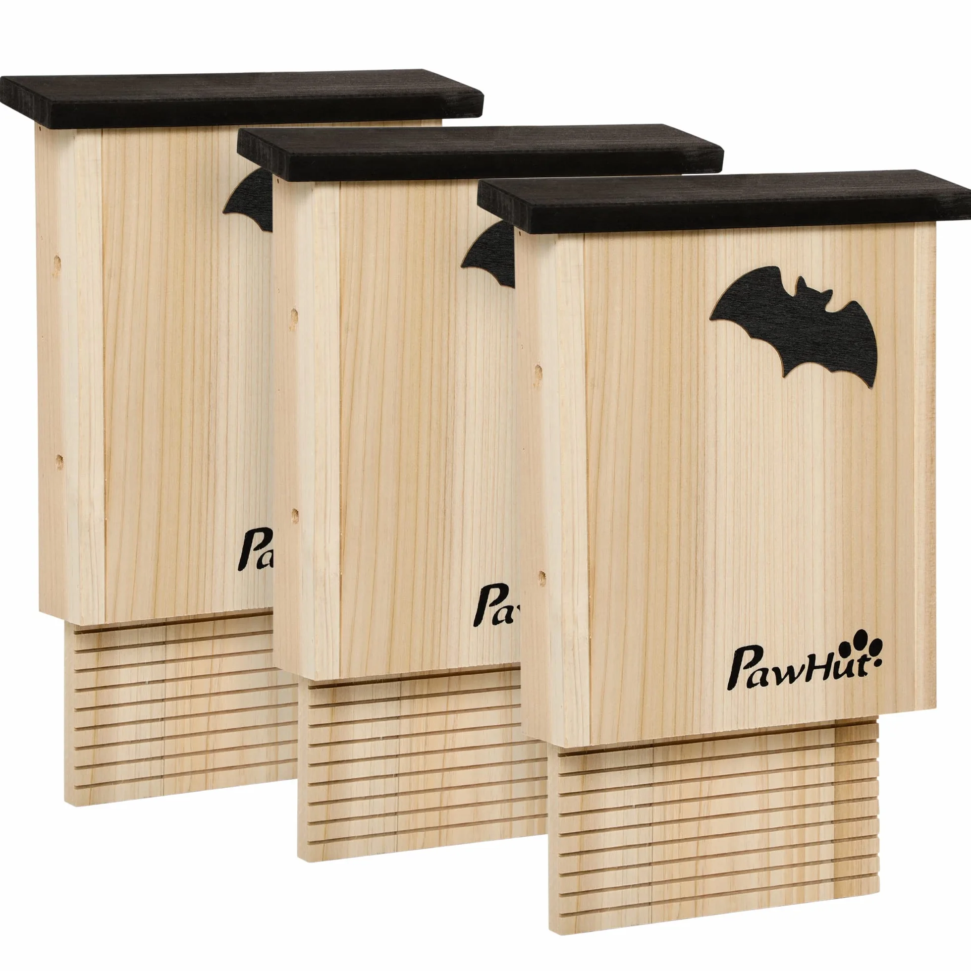 PawHut Set di 3 Casette per Pipistrelli in Legno di Abete, Rifugio per Pipistrellini per Giardino ed Esterni, Bat Box Facile da Appendere, 25x6x37.5 cm, Legno Naturale