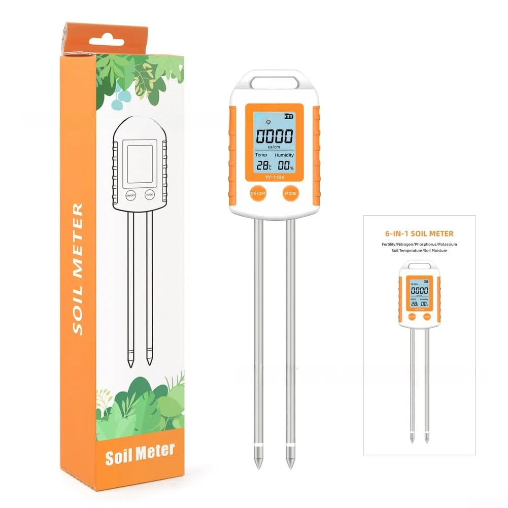 Misuratore del suolo 6 in 1 con schermo LCD retroilluminato per NPK azoto fosforo potassio umidità temperatura test di fertilità
