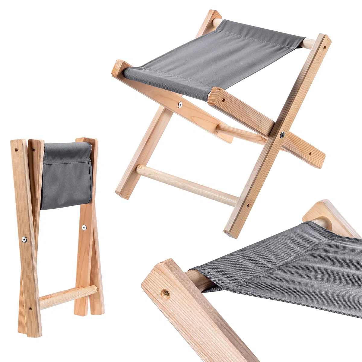 KADAX Sgabello pieghevole, 40 x 31 x 31 cm, in legno, pieghevole, portata fino a 100 kg, per giardino, balcone, terrazza e campeggio, pouf (grigio)