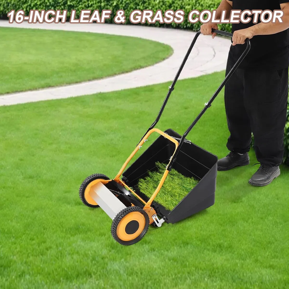 Rasaerba Manuale a Spinta da 40 cm, rasaerba Manuale, tagliaerba a Ruote 2 in 1 con Sacco di Raccolta e Altezza di Taglio Regolabile, Ideale per Piccoli Giardini