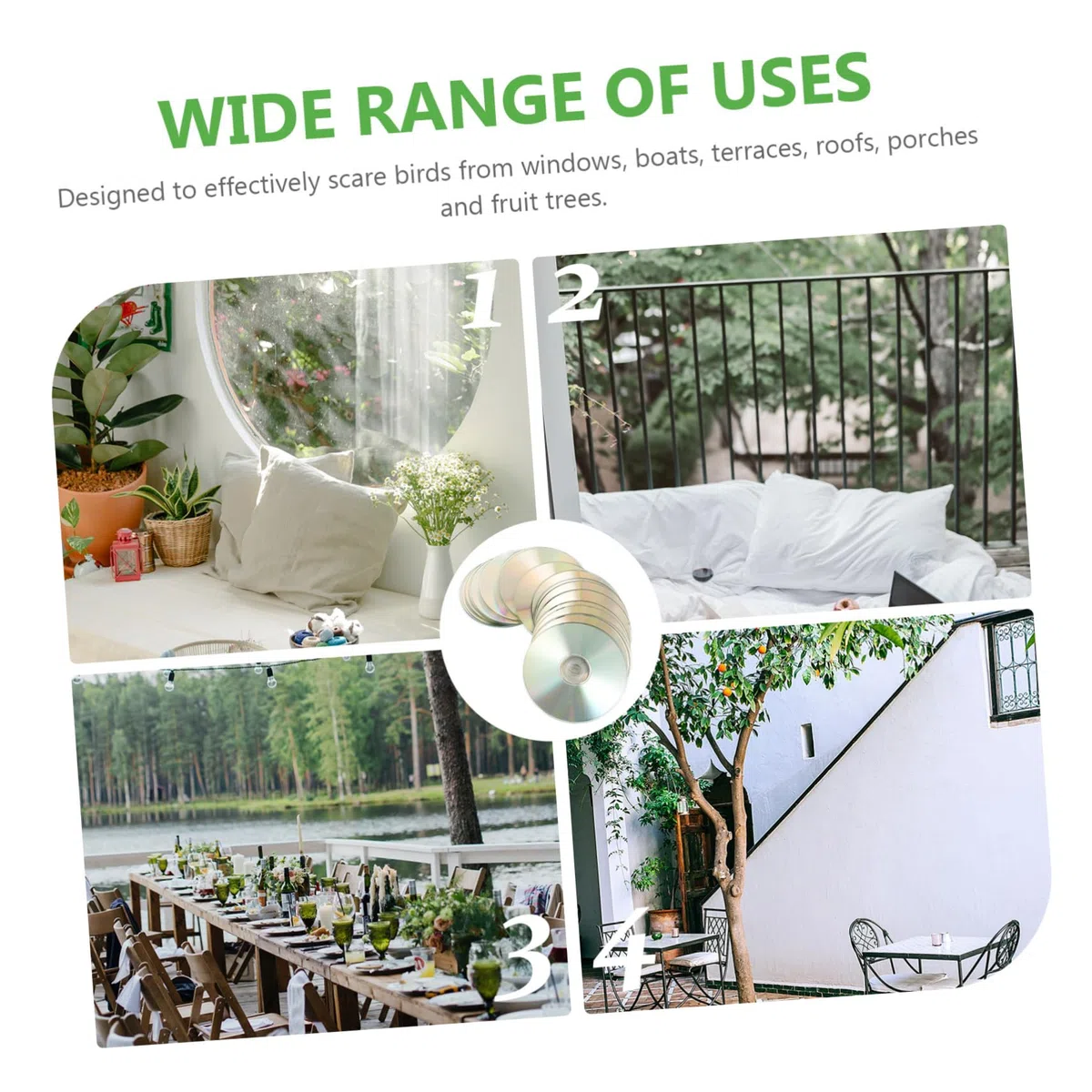 Uonlytech Dischi Riflettenti per Giardino 30 Pezzi in Plastica Argento, Resistenti e Portatili, per Terrazze e Verande Contro gli Volatili