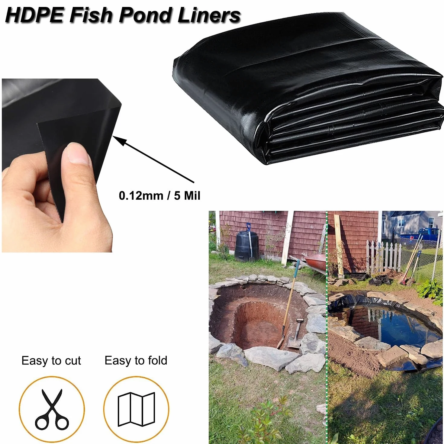 Protezione UV nero stagno 0,12 mm di spessore per pesci e KoiDurable copertura impermeabile per piscine stagni e giardini acquatici Disponibile nelle dimensioni da 2,5 x 7 m a 8 x 10 m (26 x 32,8