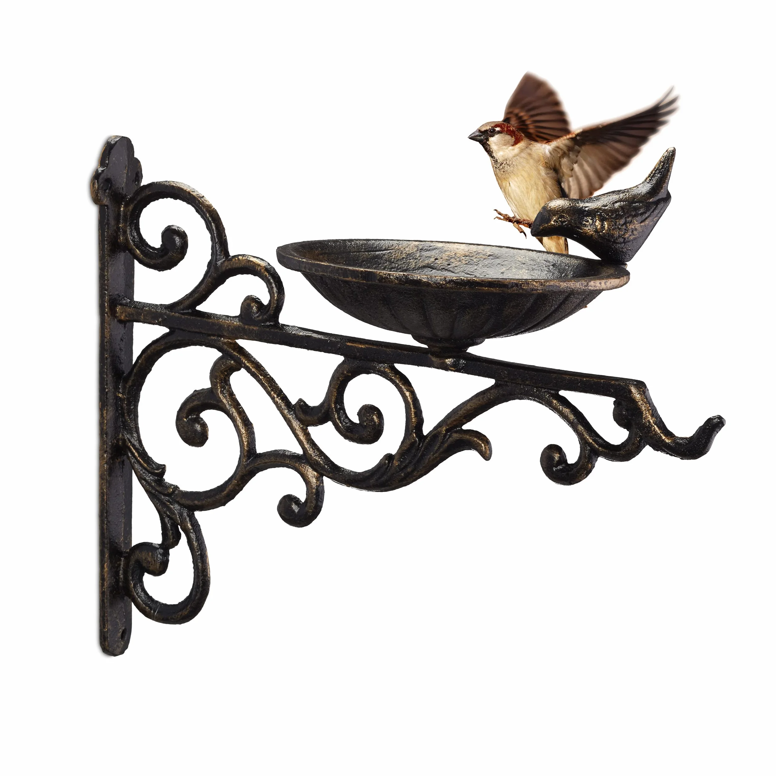 Relaxdays Abbeveratoio, Vaschetta per Uccelli, in Ghisa, a Parete, Resistente Intemperie, Antiruggine, 24x28x14, Bronzo