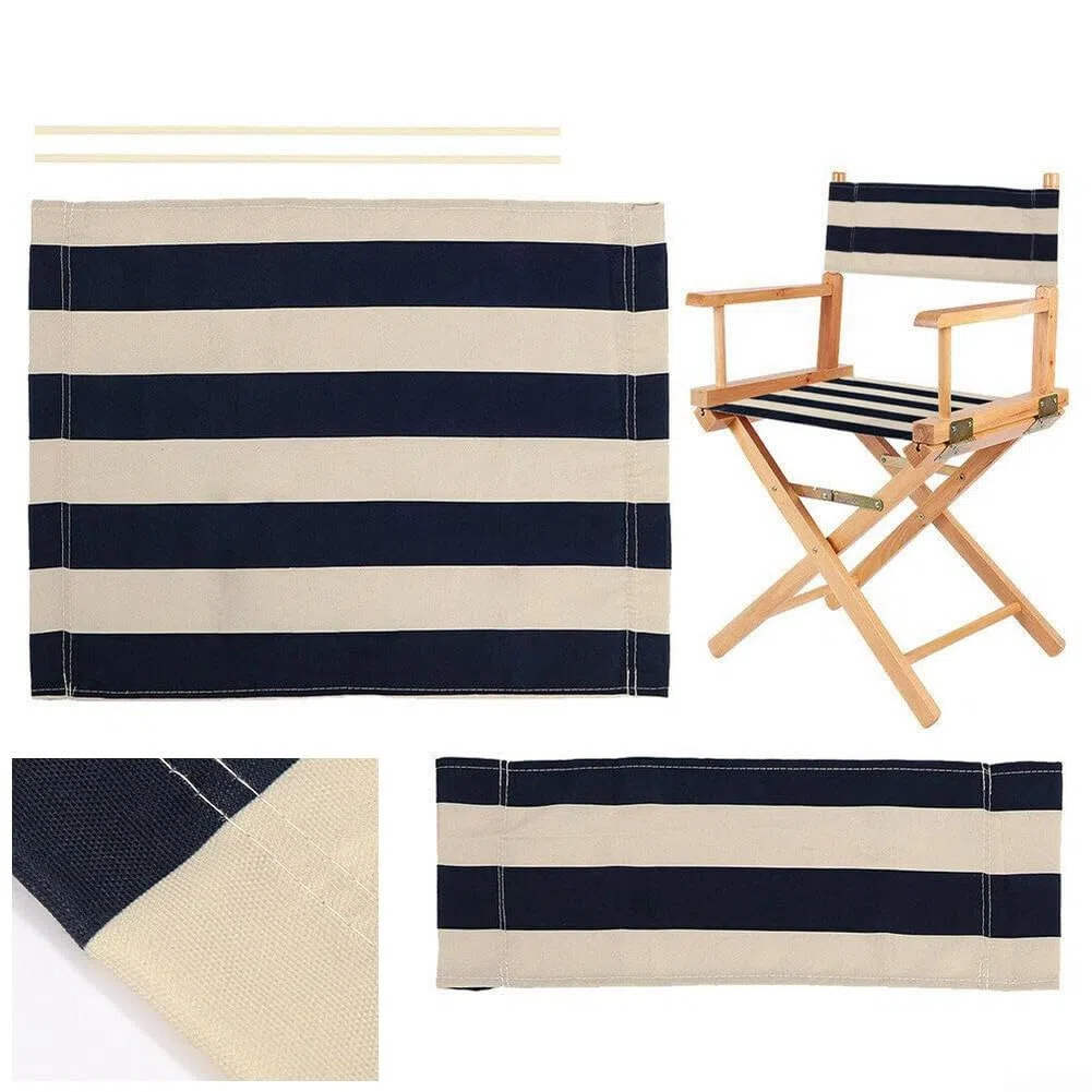 Coprisedili di ricambio in tela, coprisedia da regista, kit per sedie da giardino, stile casual, in tessuto di poliestere navy e bianco (2 set)