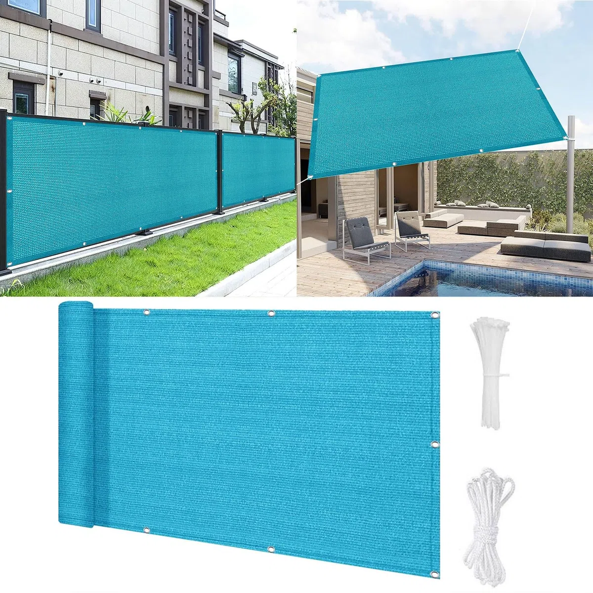 Tenda a Vela Rettangolare 85 x 180 cm Privacy Recinzione Copertura per Balcone HDPE Frangivento Protezione UV con Corda, Facile da Installare per Ringhiera Protezione, Blu Cielo