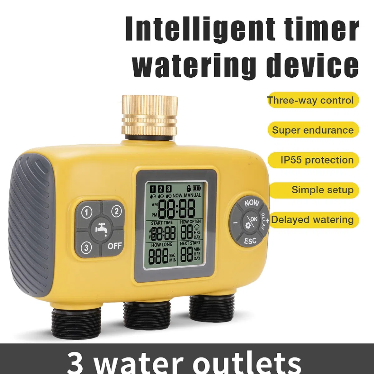 3 uscite timer irrigatore timer digitale per irrigazione con ritardo pioggia controller automatico per irrigazione per giardino prato ABS nero 5,1x6,1 pollici