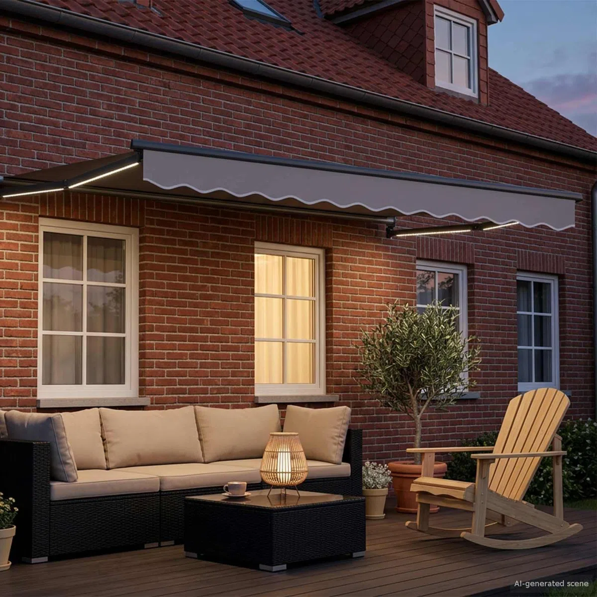 Telaio elettrico per tenda da sole antracite in alluminio, 3 x 2 m, con luci a LED a energia solare, funzionamento a manovella, resistente alle intemperie, per terrazza, giardino, balcone