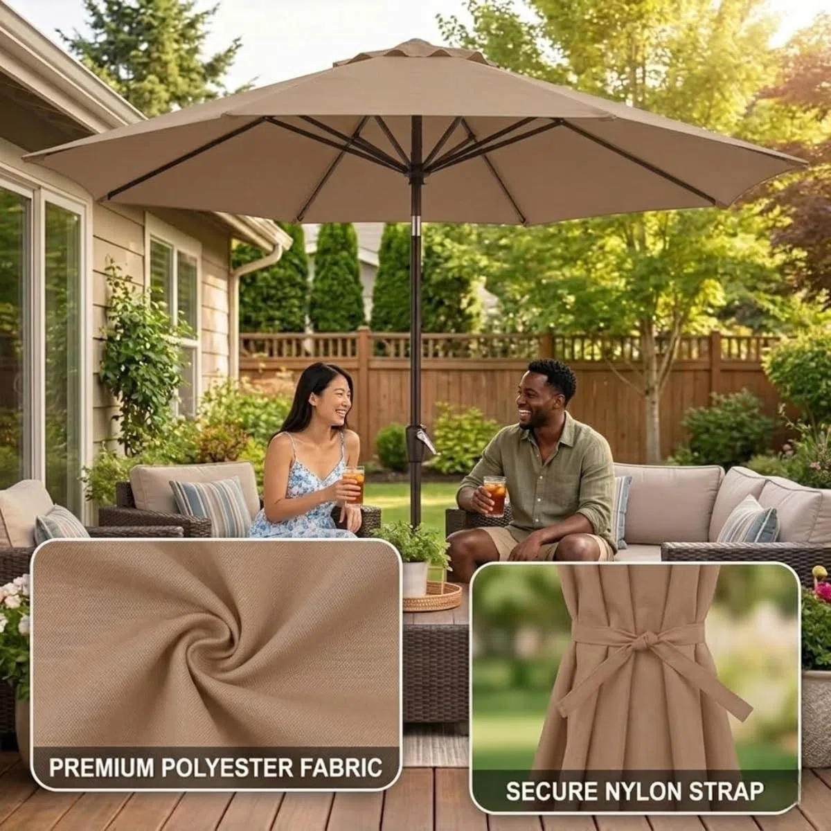 Generico Telo di Ricambio Ombrellone Giardino 2.0m 2.7m 3.0m 4.0m 6/8 Stecche, Copertura Impermeabile Anti-UV Esterno, Telo per Ombrellone Giardino di Ricambio Senza Telaio