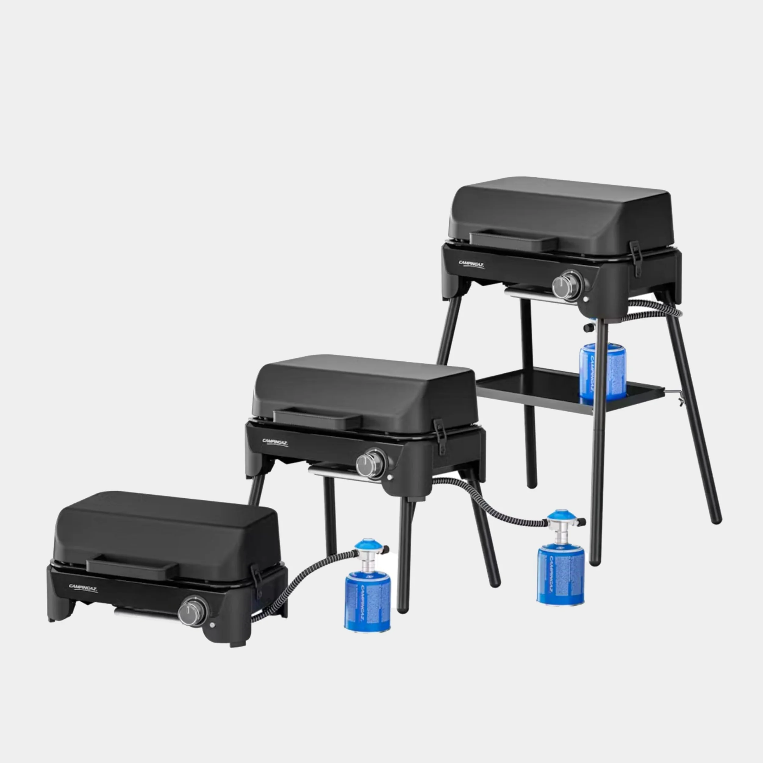 Campingaz Tour & Grill - Barbecue a gas CV Plus, utilizzabile come barbecue da tavolo o da pavimento, portatile, con coperchio e gambe rimovibili, per campeggio, balcone, terrazza, potenza 2400 W