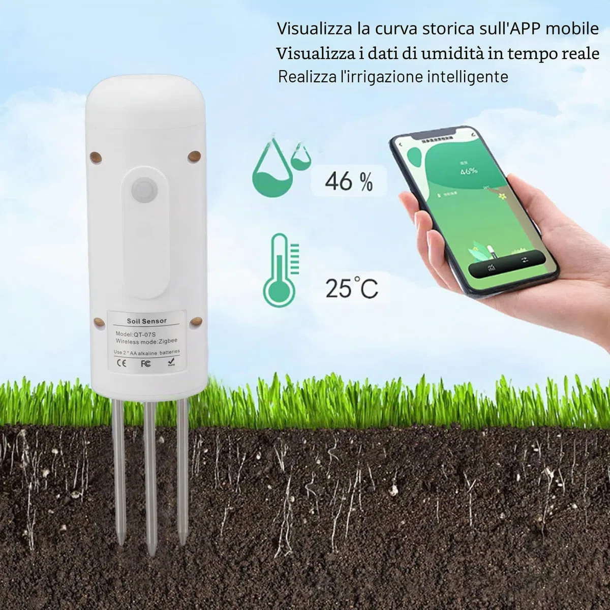 Strumento di Misurazione della Temperatura e Dell'umidità del Sensore del Suolo Wireless con Istruzioni Compatibili con i Monitor del Suolo delle Piante in Vaso da Giardinaggio Zigbee