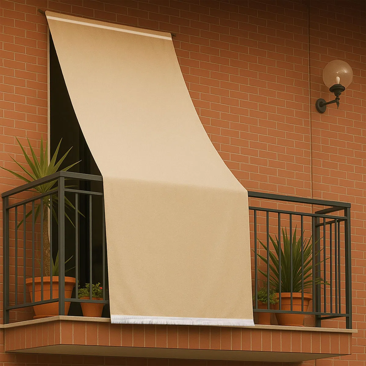 Panini Tessuti Tenda da Sole confezionata, molto resistente per esterno in 100% Acrilico con anelli, ganci e passamaneria a frangia, 140x250 cm, ideale per terrazzi verande balconi.
